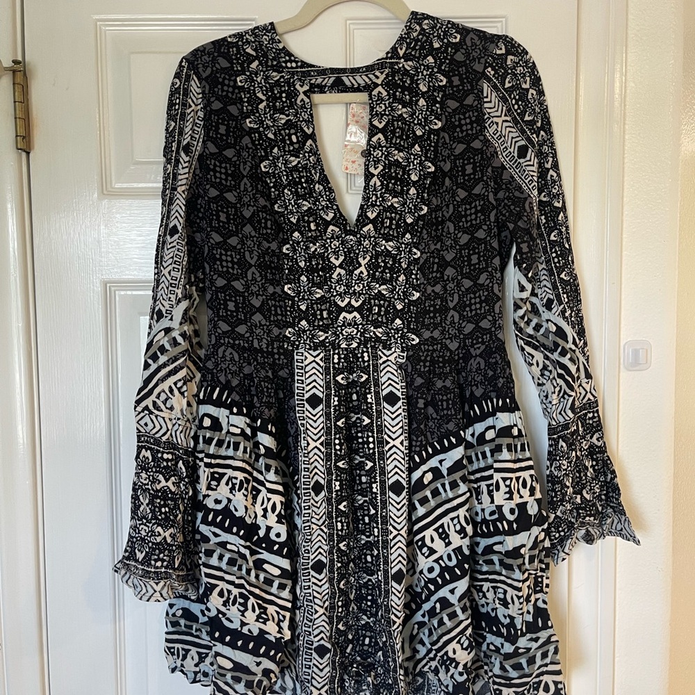 Free People Black and White Bell Sleeve Sundress